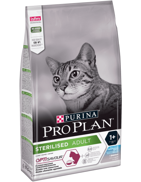 Plan Sterilised Bacalhau e Truta Alimento Seco Gato
