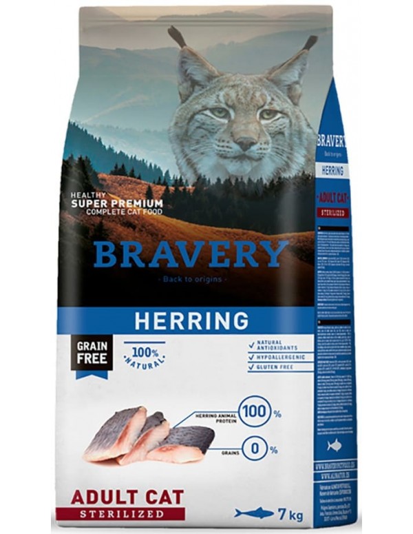 Bravery Gato Adulto Sterilised Herring (Arenque) (Grain free) 7 Kg