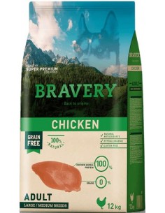 Bravery Cão Adulto Medium-Large Chicken (Grain Free) 12 Kg