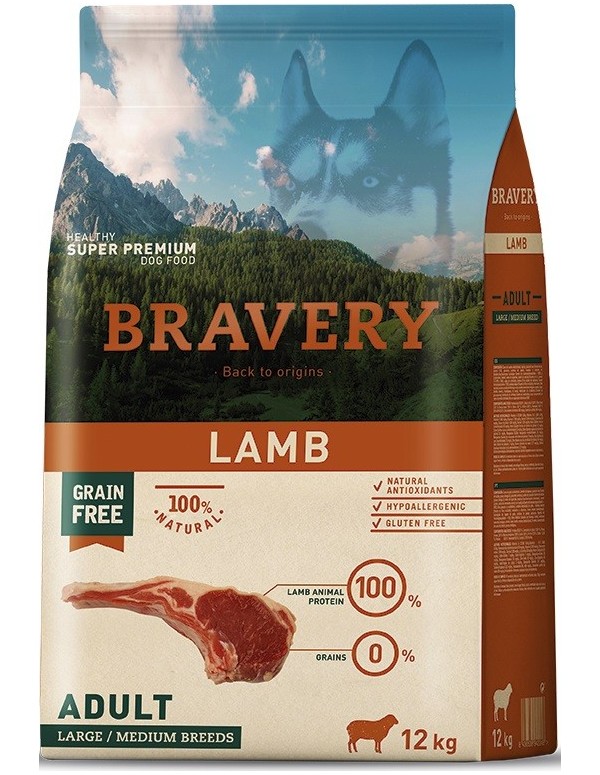 Bravery Adult Medium-Large Lamb (Grain Free) 12 Kg